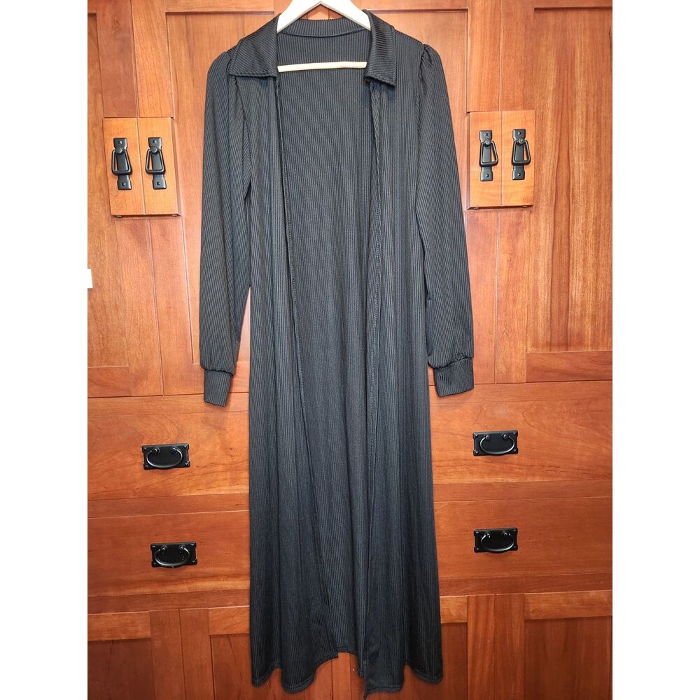 Black Ribbed Lounge Set with Robe and High Rise Bottoms Women's Size Large - Picture 2 of 11